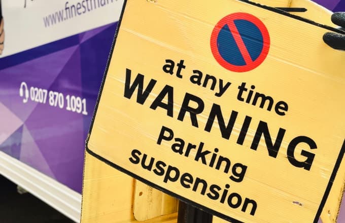 Parking suspension sign in London for moving house